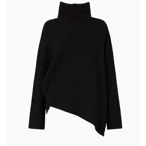 Allsaints Lock Roll Neck Wool Blend Asymmetric Hem Sweater In Black Sz L New